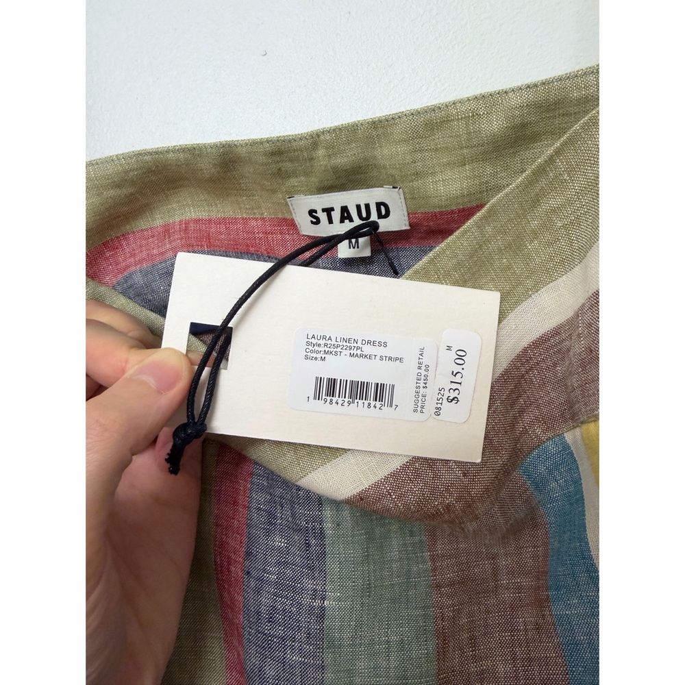 NWT Staud Laura Linen Maxi Dress Market Stripe Colorful Rainbow Sundress M - Picture 3 of 12